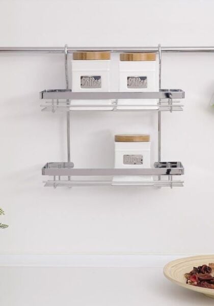 İkili Baharatlık Büyük Raflı Krom