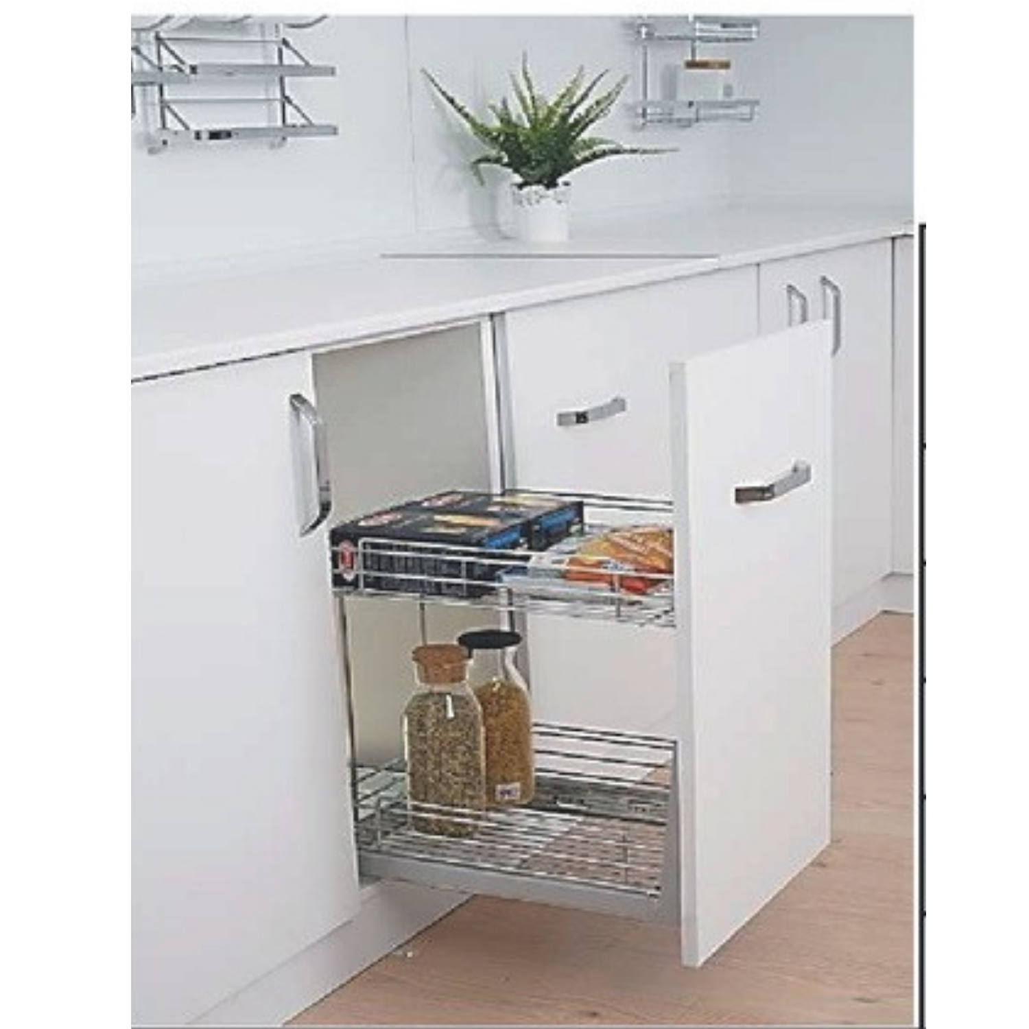 Frenli Raylı Tezgah Altı Ünite 2 Sepetli 380*450*500 - M: 450